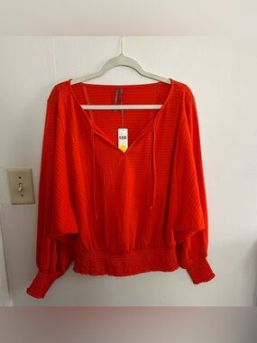Anthropologie Blouse Top Womens Sz S Red Orange Boho NWT Relaxed Fit Festival